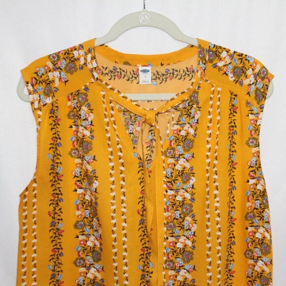 Old Navy Golden Yellow Floral Vertical Stripe Sleeveless Top - Picture 11 of 13